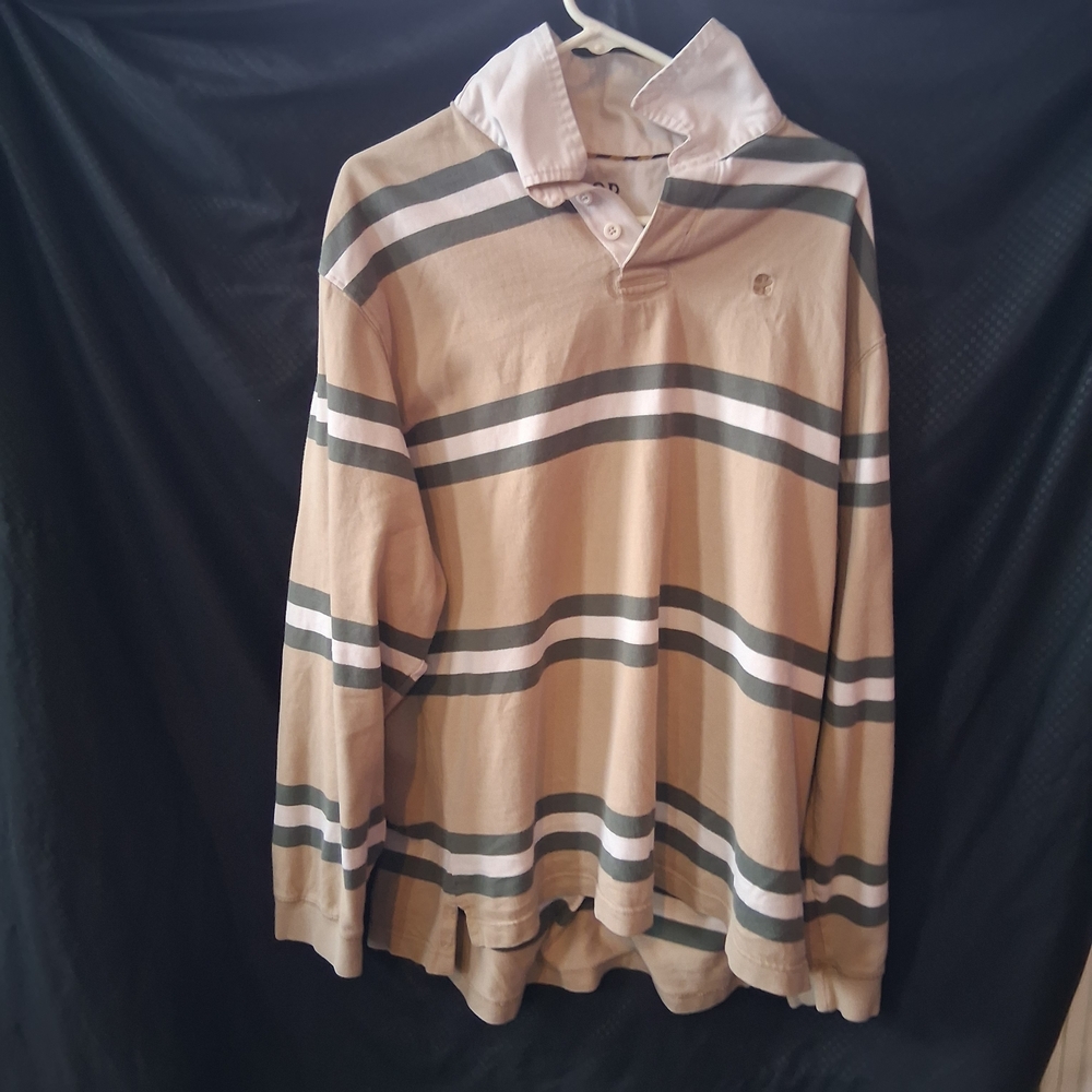 Izod Men's Polo Shirt - Tan and White Stripes